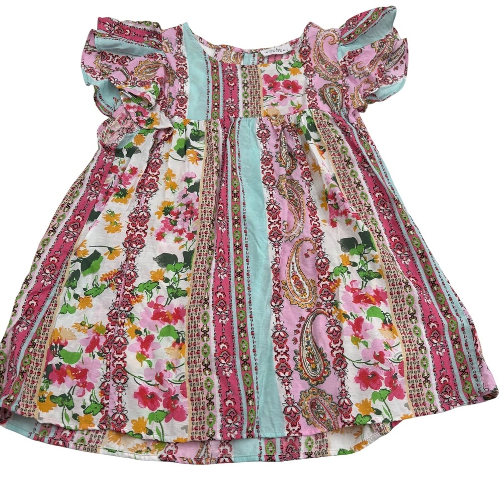 Emily Wonders Women's Top Blouse size Small Floral Colorful Cap‎ Ruffled Sleeves